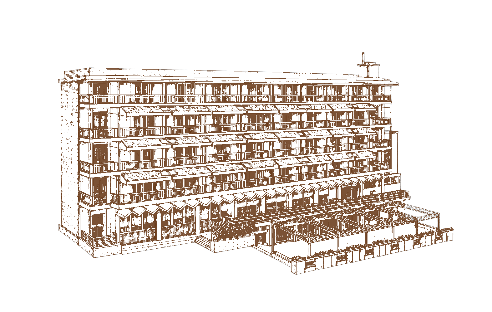 Vintage line illustration of Al Bustan Hotel